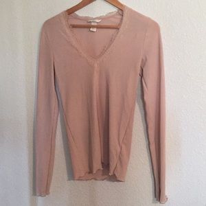 H&M soft pink lettuce edge lace collar tee